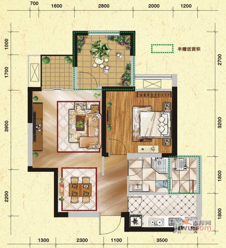 华西雅筑2室2厅1卫64㎡户型图