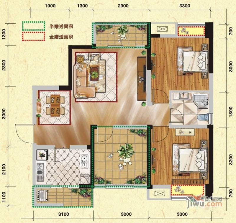 华西雅筑3室2厅1卫83㎡户型图