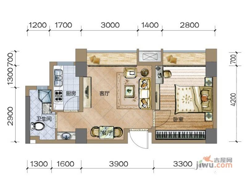 青桐聚府1室1厅1卫户型图