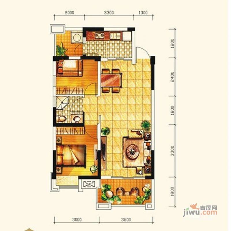 丽都世家2室2厅1卫74.8㎡户型图