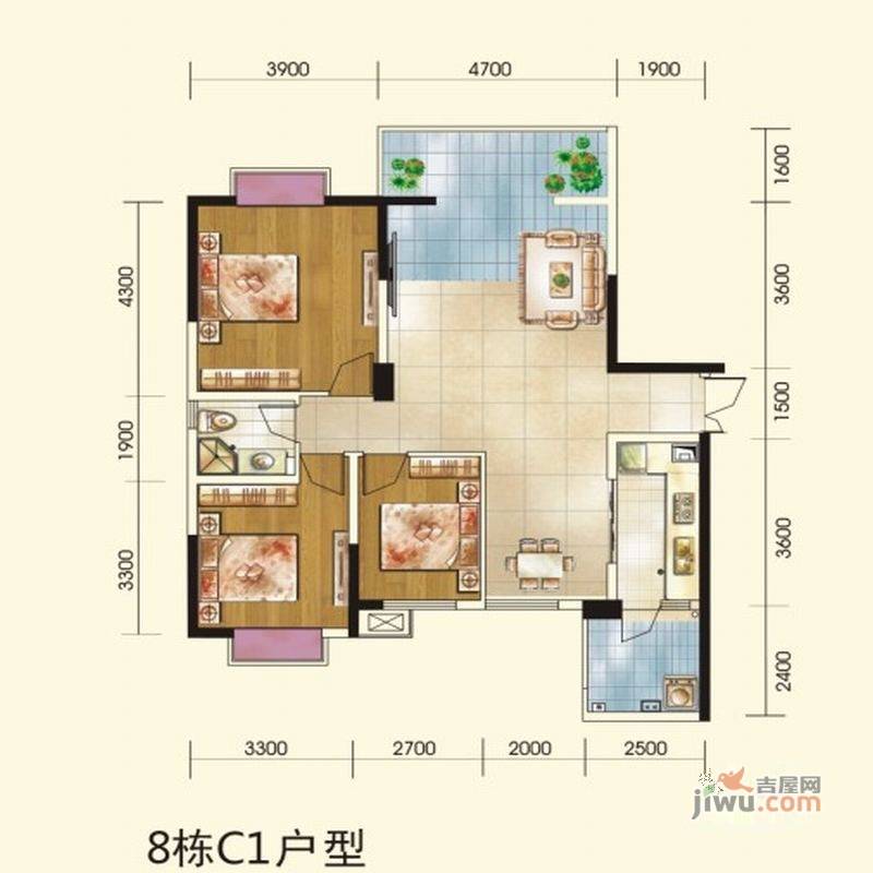 颐和京都SVilla3室2厅1卫107㎡户型图