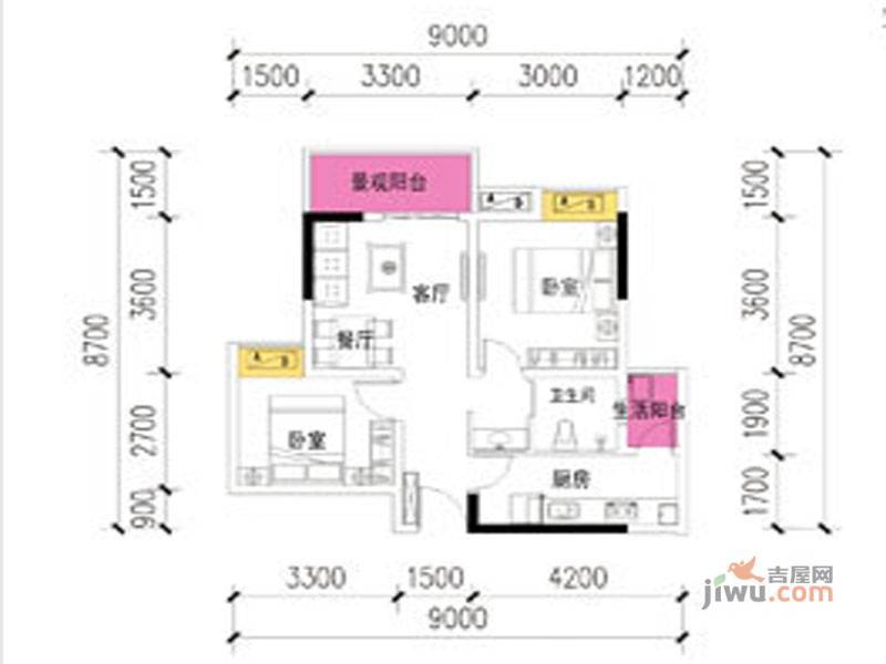 新津老码头2室2厅1卫67.2㎡户型图