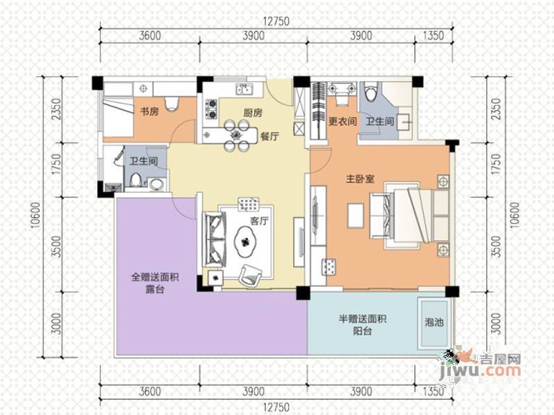 恩威健康城2室2厅1卫102.2㎡户型图