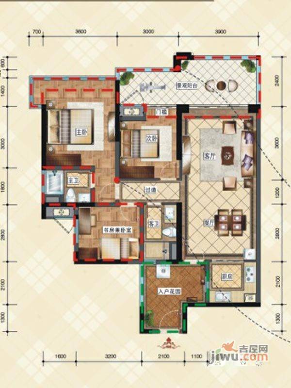 中德英伦城邦3室2厅2卫89㎡户型图