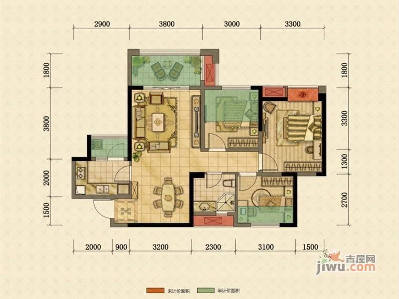 昌建星悦城3室2厅1卫90.2㎡户型图