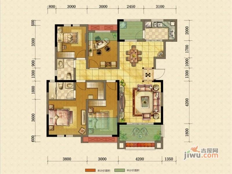 昌建星悦城4室2厅2卫128㎡户型图