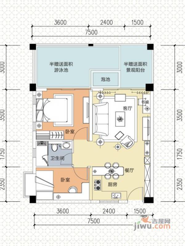 恩威健康城2室2厅1卫78.5㎡户型图