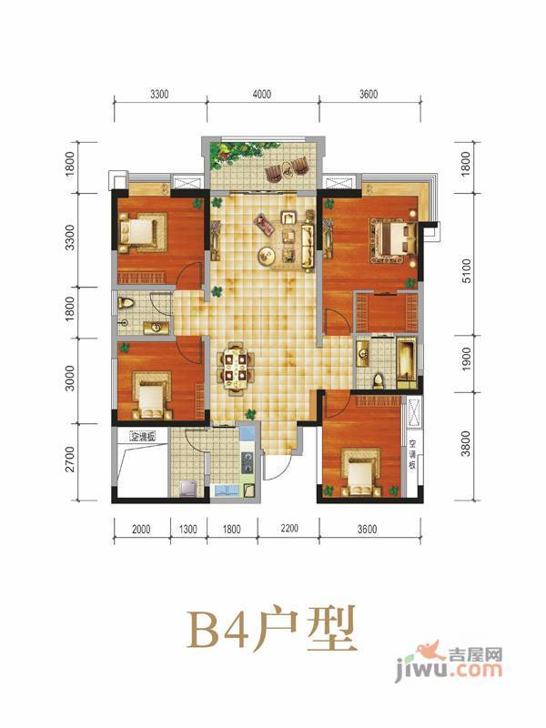 洲际亚洲湾商铺4室2厅1卫123.4㎡户型图