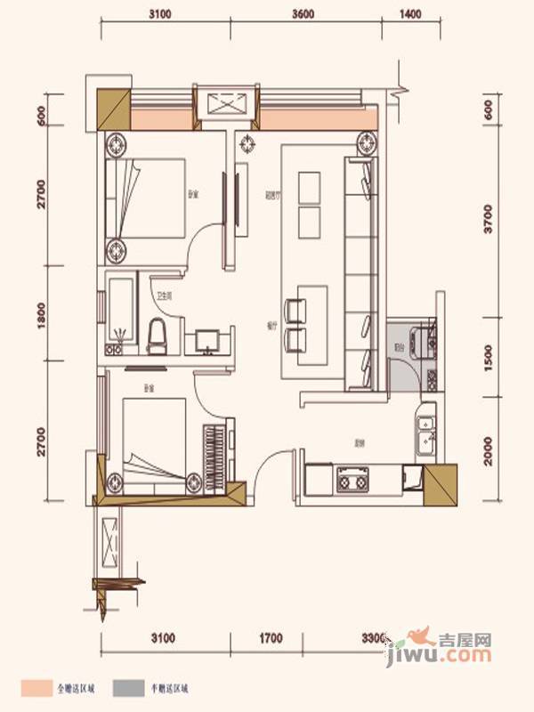 绿地之窗商铺1室1厅1卫57㎡户型图