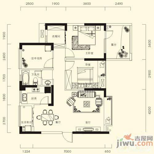 牧马山蔚蓝卡地亚4室2厅3卫户型图