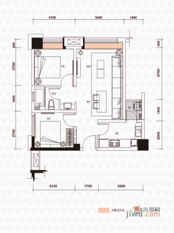 绿地之窗商铺1室1厅1卫57㎡户型图