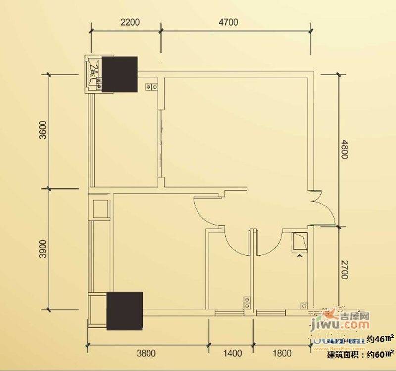 天福克拉广场2室1厅1卫60㎡户型图