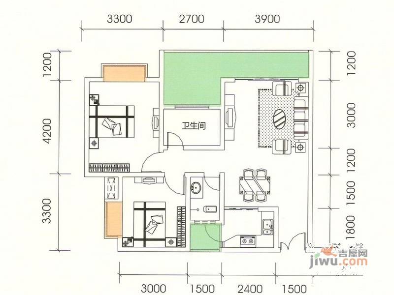 福缔湾2室2厅2卫88㎡户型图