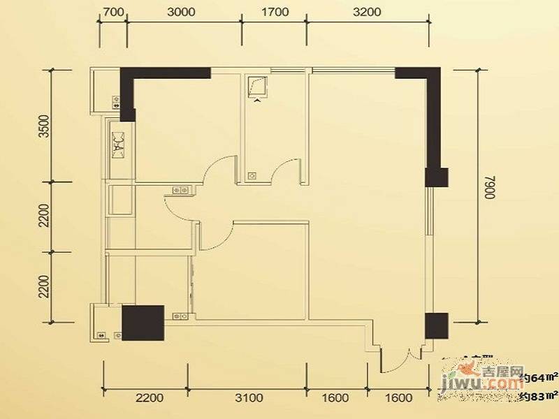 天福克拉广场2室2厅1卫83㎡户型图