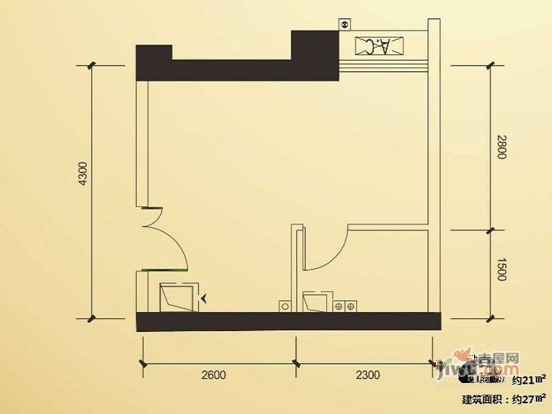 天福克拉广场1室1厅1卫27㎡户型图