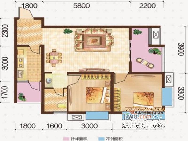 金融广场二期2室2厅1卫78.9㎡户型图