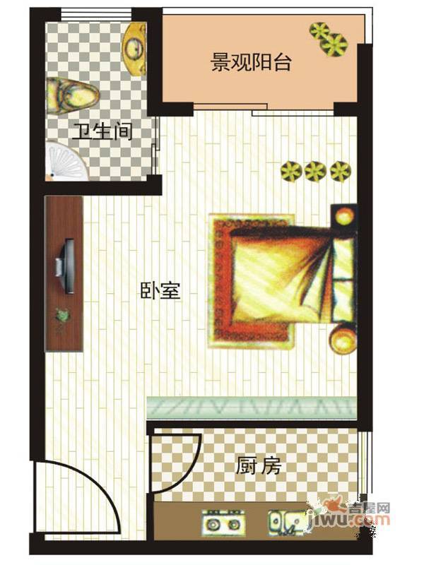 平宇林泉雅舍1室1厅1卫37.5㎡户型图