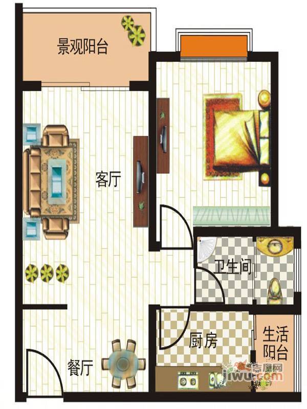 平宇林泉雅舍1室1厅1卫57.2㎡户型图