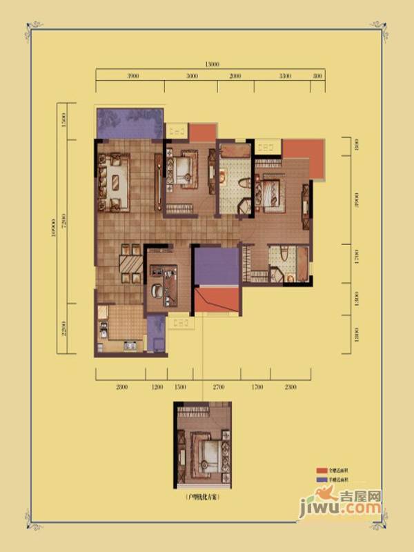 融创嘉德庄园3室2厅2卫88.8㎡户型图