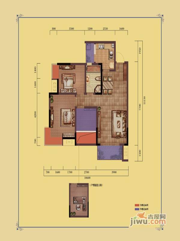 融创嘉德庄园3室2厅1卫73.5㎡户型图