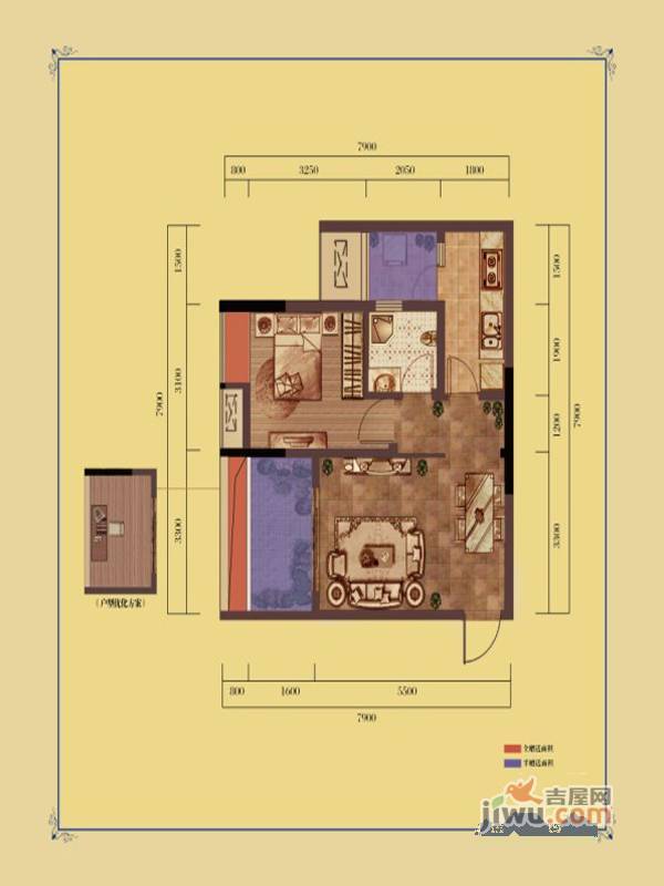 融创嘉德庄园2室2厅1卫47㎡户型图