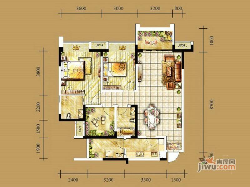 东原D7区0室2厅1卫66.2㎡户型图