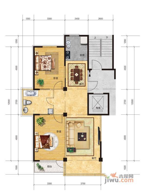 发达嘉园皇家公馆2室2厅1卫105.5㎡户型图