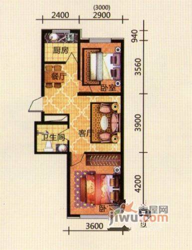 城北阳光五期2室2厅1卫70.2㎡户型图