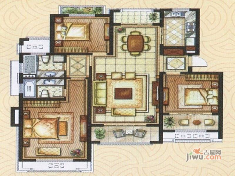 风景城邦西班牙3室2厅2卫123㎡户型图