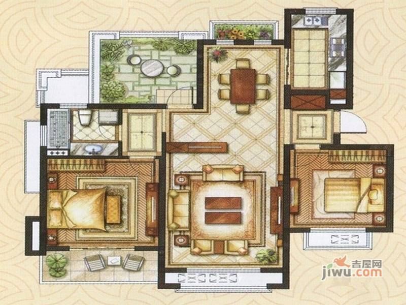 风景城邦西班牙2室2厅1卫96㎡户型图