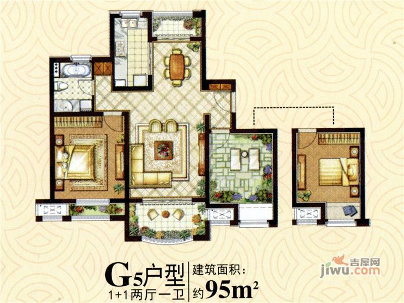 风景城邦西班牙2室2厅1卫95㎡户型图