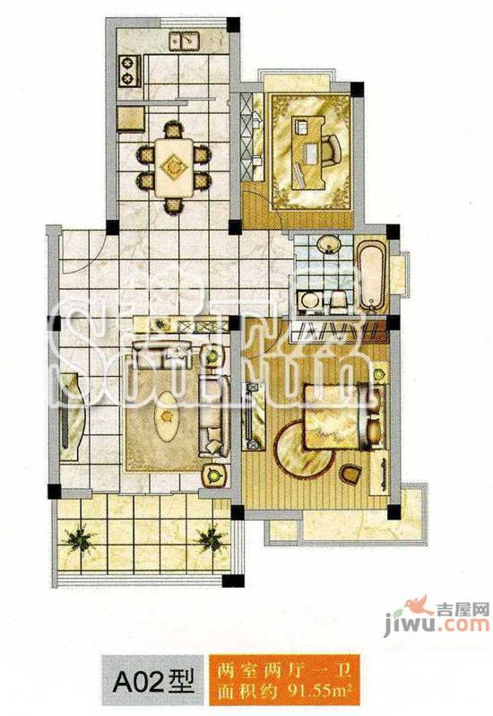 世纪名门2室2厅1卫91.5㎡户型图