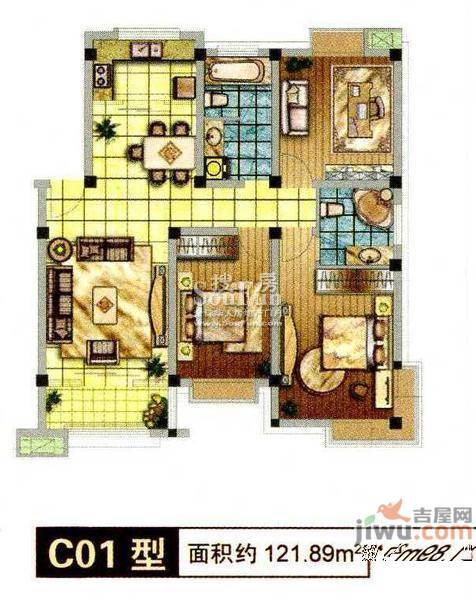 世纪名门3室2厅2卫121.7㎡户型图