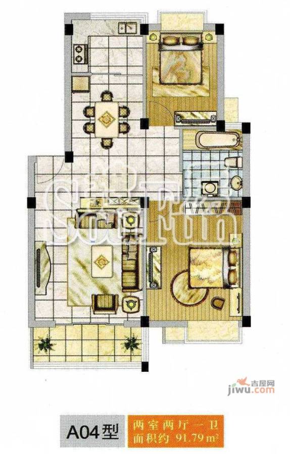 世纪名门2室2厅1卫91.5㎡户型图