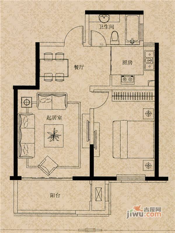 江山名洲江山府1室1厅1卫69㎡户型图