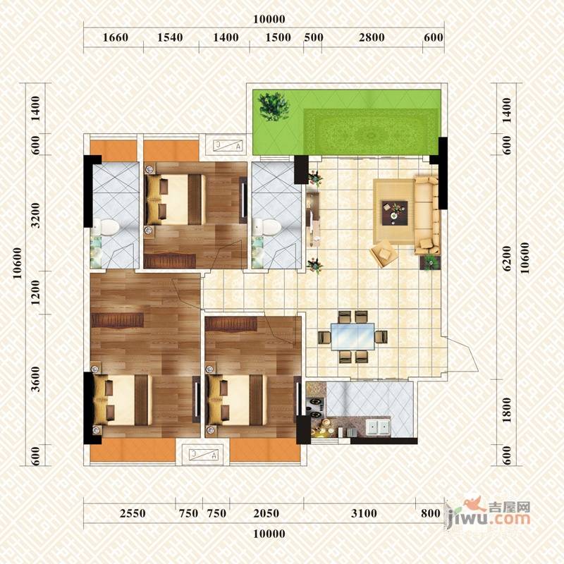 京源·华盛4室2厅2卫108.3㎡户型图