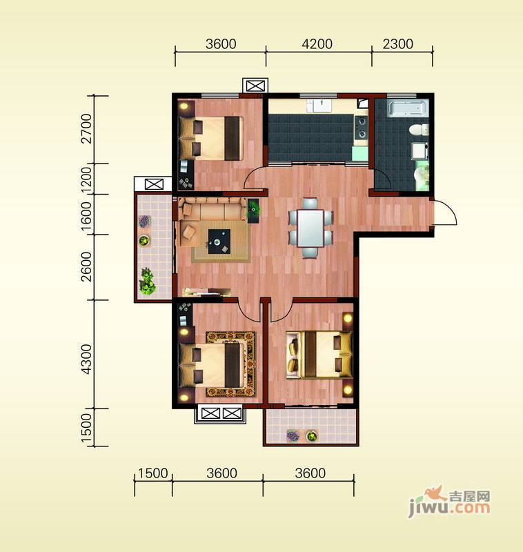 鸿泰湖滨公馆3室2厅1卫140.6㎡户型图