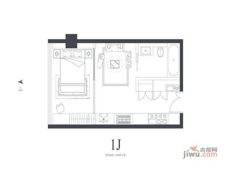 LAVITA长江会1室1厅1卫56㎡户型图