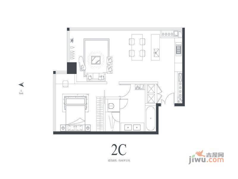 LAVITA长江会1室1厅1卫102㎡户型图