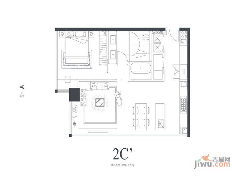 LAVITA长江会1室1厅1卫107㎡户型图