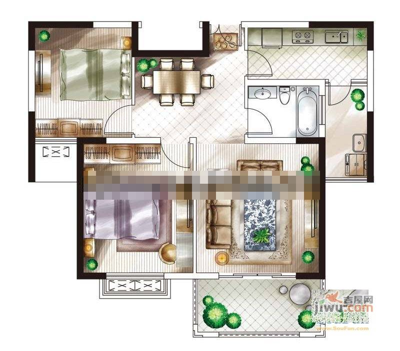 汇锦水岸城2室2厅0卫88㎡户型图