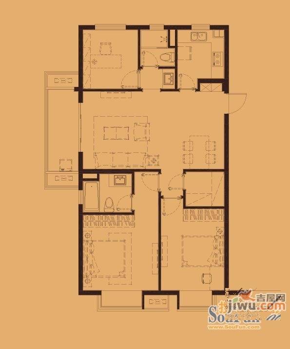 万科金色领域3室2厅2卫115㎡户型图