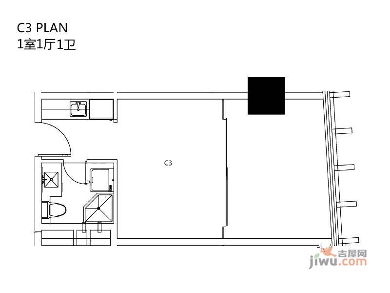 苏宁雅悦1室1厅1卫55㎡户型图