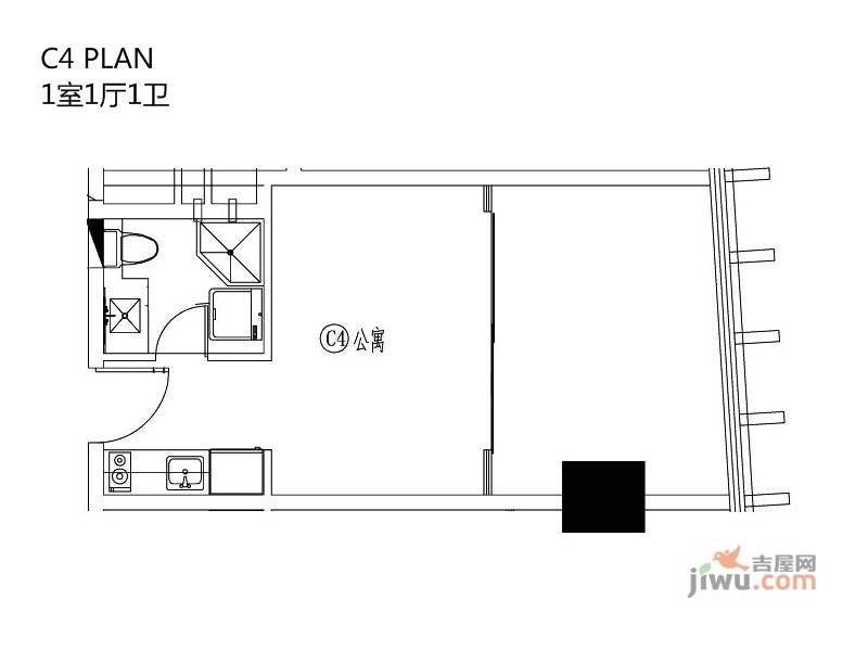 苏宁雅悦1室1厅1卫53㎡户型图