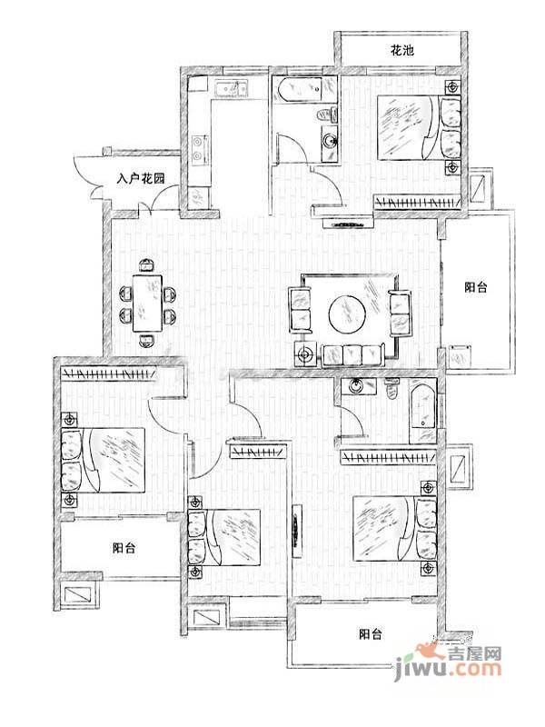 宜家国际公寓4室2厅2卫144.8㎡户型图