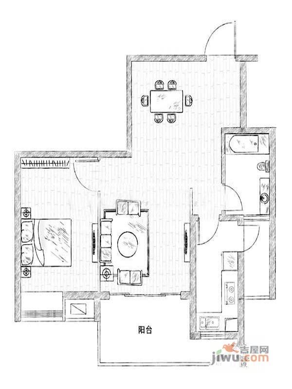 宜家国际公寓2室1厅1卫72.2㎡户型图
