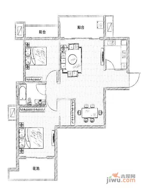 宜家国际公寓2室2厅1卫84㎡户型图