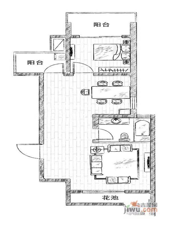 宜家国际公寓2室2厅1卫84㎡户型图