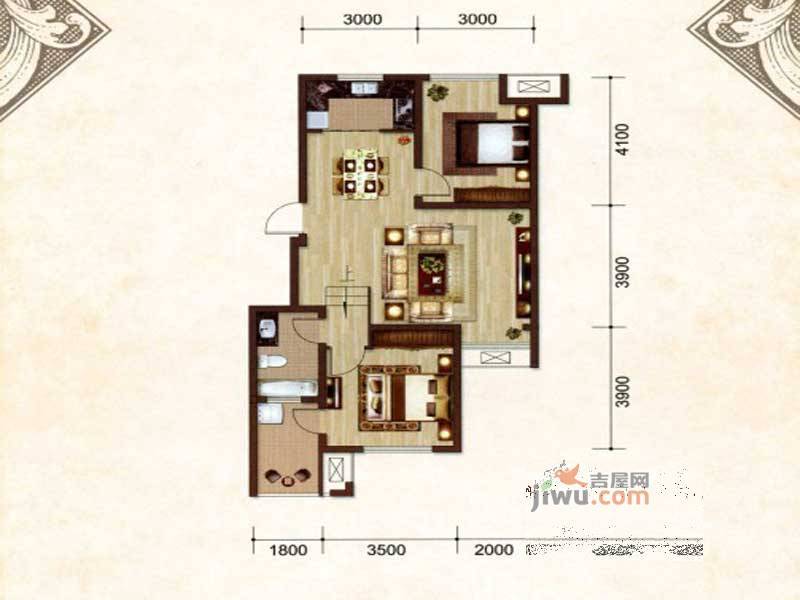 荣盛龙湖半岛2室2厅1卫81.1㎡户型图