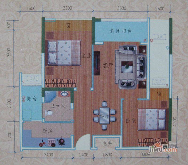 武夷水岸家园2室2厅1卫77.8㎡户型图